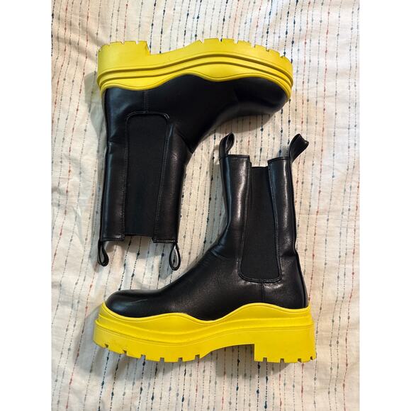 AZALEA WANG Ghosted Platform Chelsea Boot Womens 7 Festival Yellow Black Chunky - Picture 3 of 6